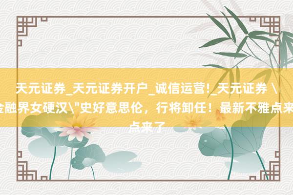 天元证券_天元证券开户_诚信运营!_天元证券 ＂金融界女硬汉＂史好意思伦，行将卸任！最新不雅点来了