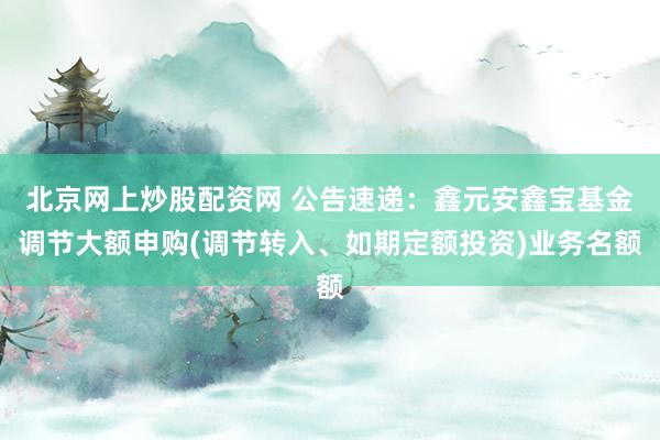 北京网上炒股配资网 公告速递：鑫元安鑫宝基金调节大额申购(调节转入、如期定额投资)业务名额
